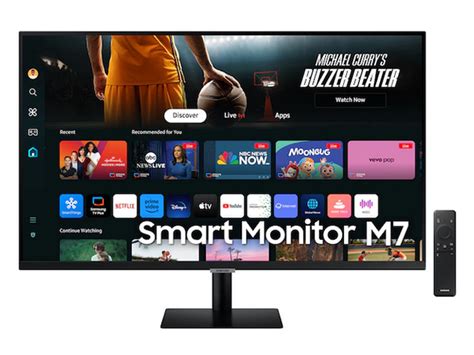 Samsung LS32DM702 32" 4K UHD Flat Smart Monitor (16:9); 3840 x 2160; 
60Hz; 3000:1 static; 4ms (GTG); 2 x 5W Speaker; 1xUSB-C, 2xHDMI, 3xUSB; Bluetooth; 
Wireless LAN Built-in; Tilt -2°(±2) to +22°(±2); HRD10; Eye Saver Mode; Game Bar2.0; 
Remote Control; Tizen OS; SmartThings Hub; Multi View; Wall Mount 100x100